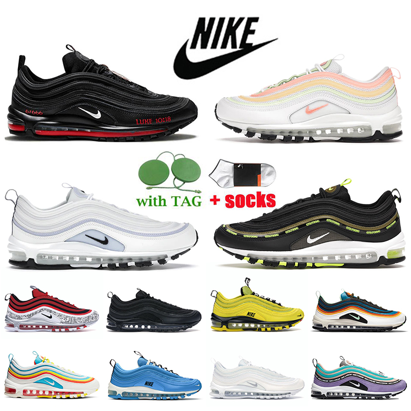 

Fashion Nike Air Max 97 Running Shoes MSCHF Lil Nas X Satan Barely Volt Atomic Pink UNDEFEATED Black AirMax Trainers Pine Green Triple White Reflective Bred Sneakers, #11 white ice 36-45