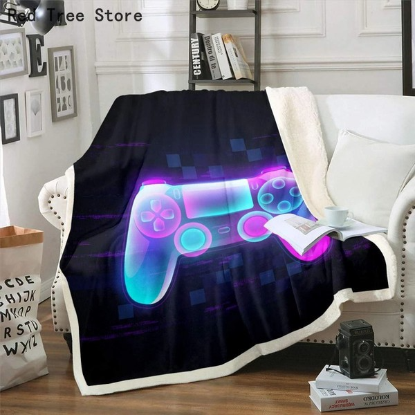 

Teens Gamepad Plush Bed Blanket Throw Cover Kids Video Game Throw Blanket 3D Gaming Joystick Flannel Blanket Modern Gamer D-Pad