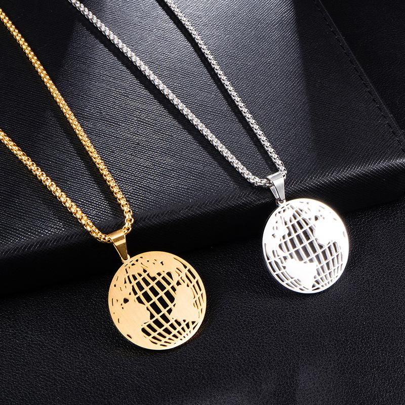 Pendant Necklaces Fashion 316L Stainless Steel Hollow Globe Earth Jewelry Gold Chain Choker Globetrotter Gifts-image-709053759