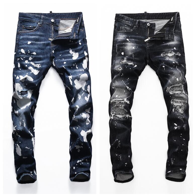 

High quality Mens jeans Distressed Motorcycle biker Jean Rock Skinny Slim Ripped hole stripe Fashionable snake embroidery Denim pants