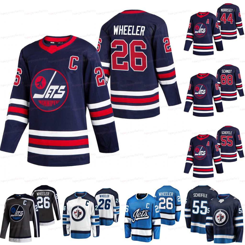 

26 Blake Wheeler Winnipeg Jets 2021-22 Third Jersey Nate Schmidt Mark Scheifele Josh Morrissey Kyle Connor Nikolaj Ehlers Paul Stastny Pierr, Black;red
