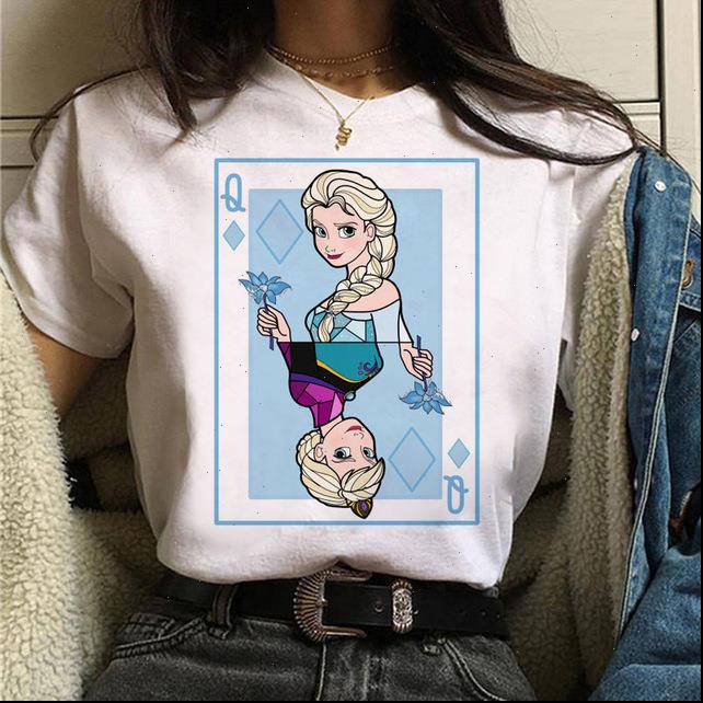 

Fun cartoon Womens T Shirts playing card printing shirt ladies fashion women summer tee top Harajuku 90s cute, White