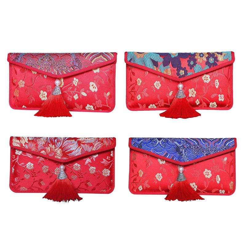 

Gift Wrap Chinese Red Envelope Year Lucky Money Pocket Gifting Pouch Tassel Brocade