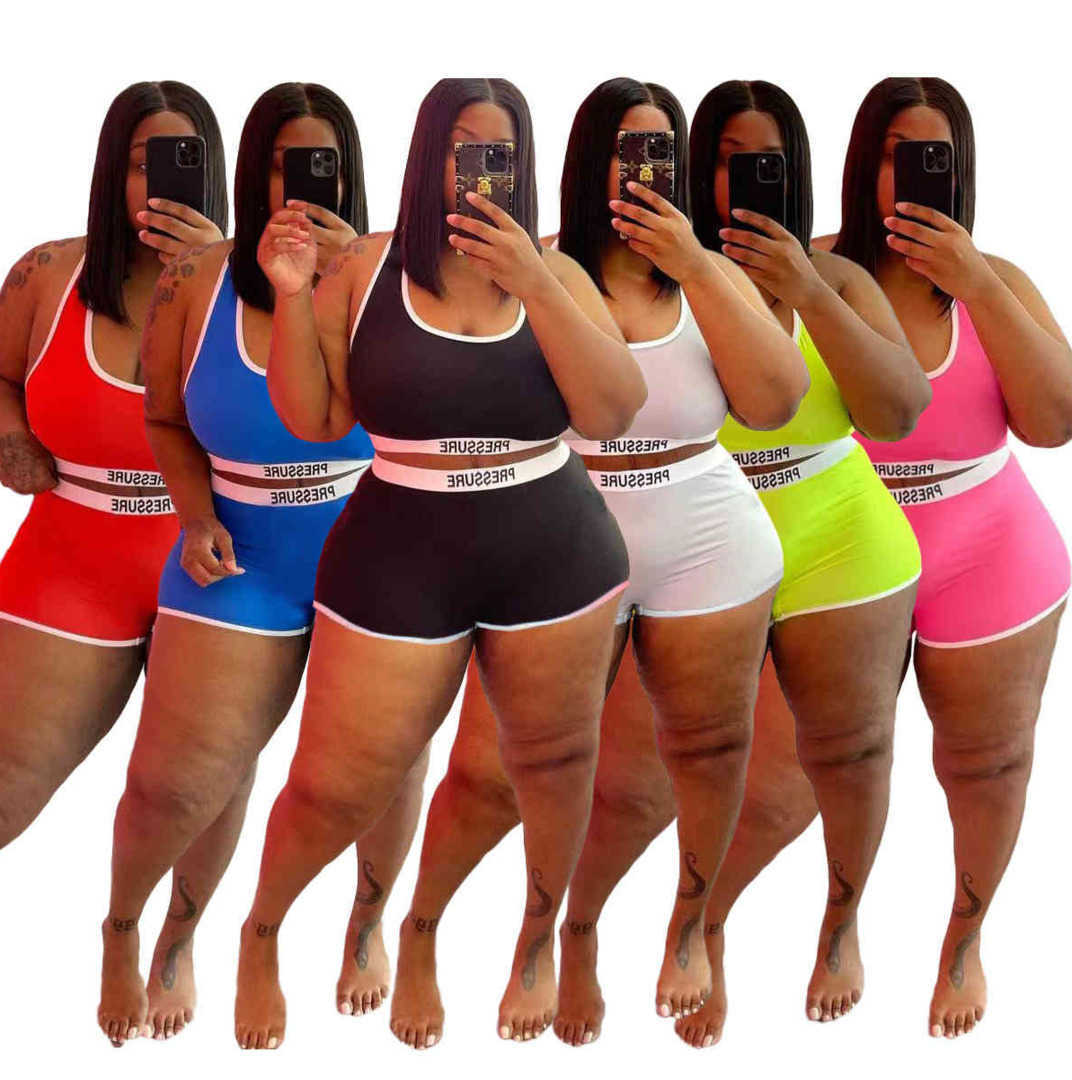 

Solid Color Women Two Piece Pants Summer Shorts Sport Yoga Outfits Designer Fashion Casual Sexy U Neck Letter Printed Vest Sets -5XL 8525, Pink