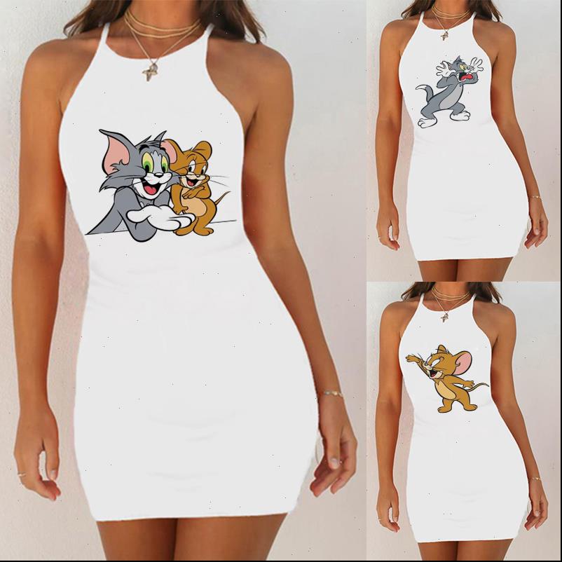 

cartoon cat print night women sleepwear dress summer nightgown slim pack hip sleeveless sleepshirts camisola sexy, Black;red