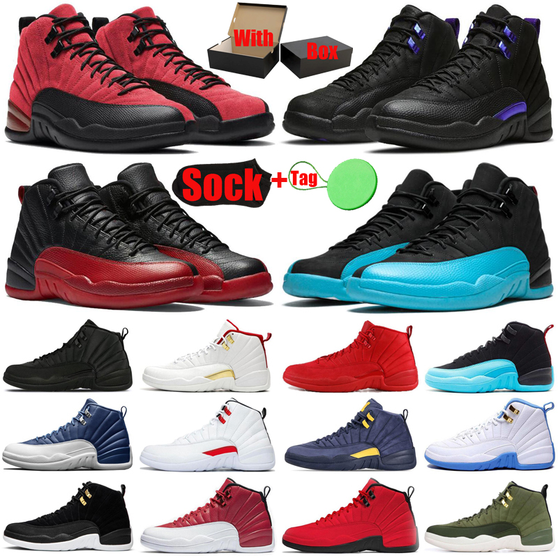 

discount With Box&Sock&Tag 12 12s mens basketball shoes jumpman Dark Concord Reverse Flu Game Twist University Gold men trainers sports sneakers, #3 university gold