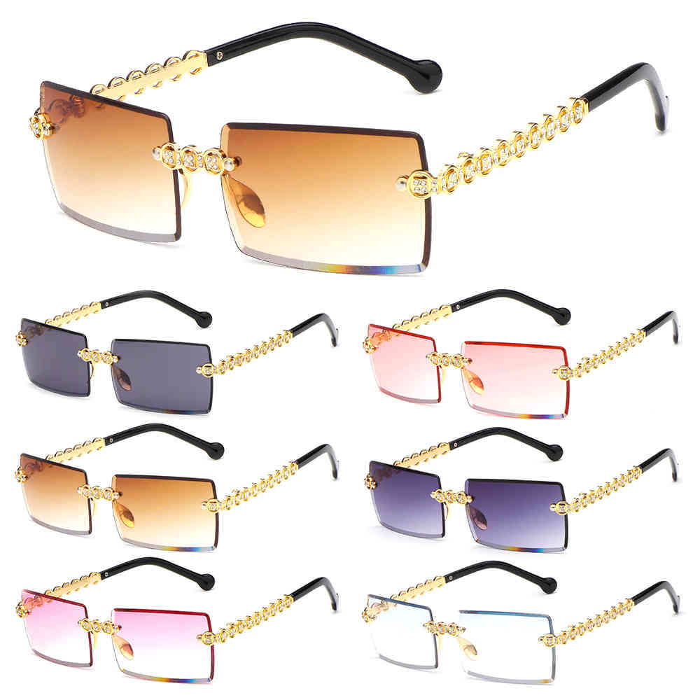 

2022 Rimless Diamond Rectangle Sunglasses Outdoor Eyewear Vintage Sun Glasses For Unisex Frameless Metal UV400 Eyewear Summer Fashion Sunglasses