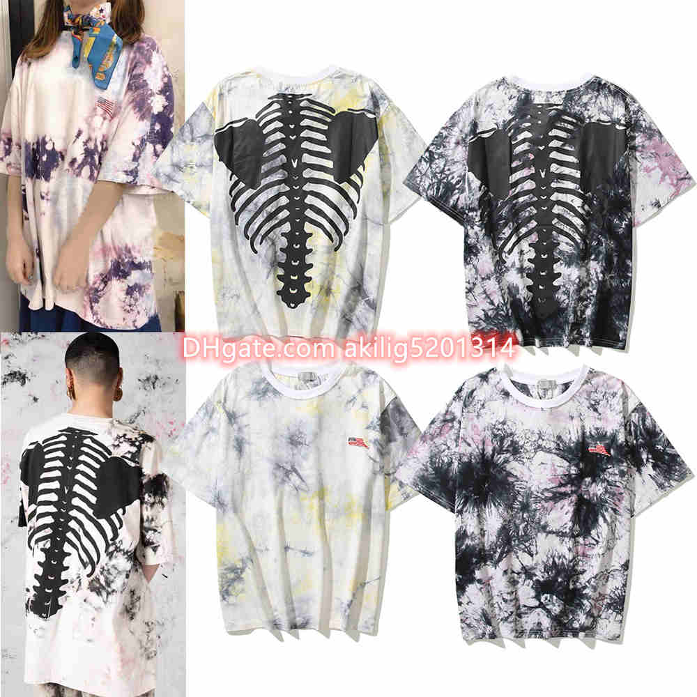 

2021 mens designer t shirts fashion tie-dye Hirata Kazuhiro T-shirt bone rib hood loose short sleeve splash ink to render male and female models Size M-3XL