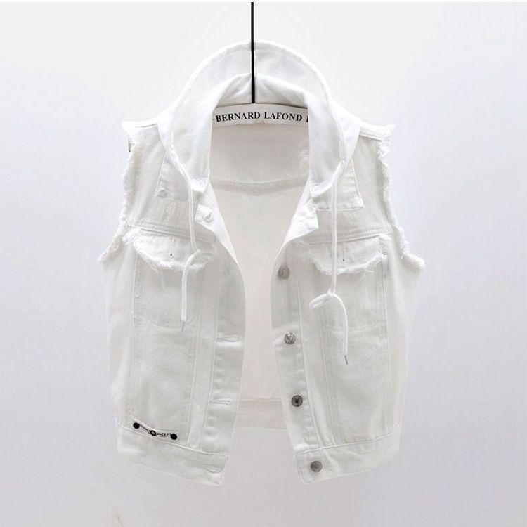 

Men' Hoodies & Sweatshirts Hooded Vest Fashion Black White Coat Female Waistcoat Sleeveless Short Jacket Women HOWDFEO Autumn Denim Spring, Fuchsia