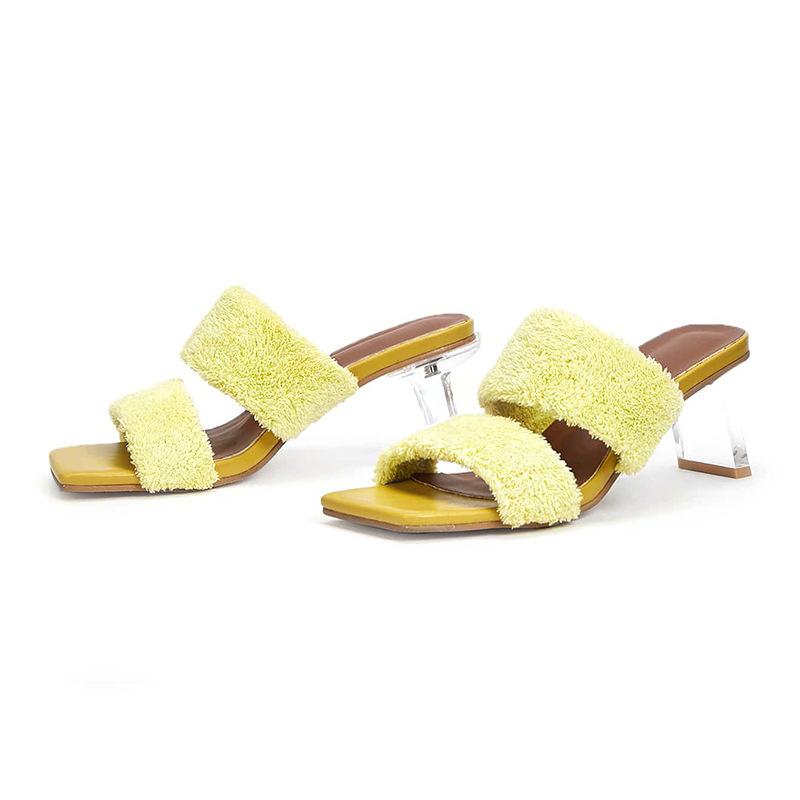

Slippers IPPEUM Womens Summer Fashion Sandals Sexy Women's Crystal Heel Shoes For Woman Luxury, Yellow