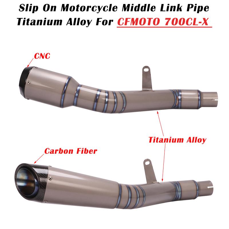 

Motorcycle Exhaust System Slip On For CFMOTO 700CL-X Titanium Alloy Racing Escape Modified Muffler Carbon Fiber Link Pipe