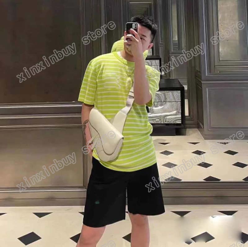 

21ss men printed t shirts designer knitting letter seaman stripe clothes short sleeve mens shirt tag green black white yellow blue