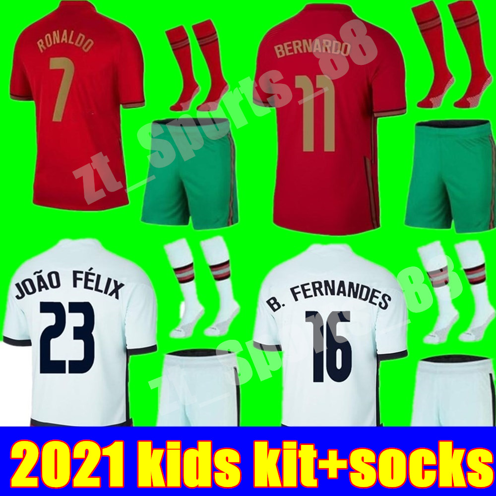 

2021 kids kit National Team soccer jersey RONALDO JOAO FELIX home away youth child football shirt GUEDES sets Camisa de futebol, Away+socks