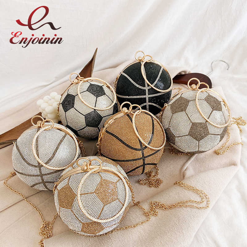 

Luxury Diamond Basketball Football Party Handbag Shoulder Bag for Women 2020 Crossbody Chain Purse Designer Evening C0601, Football silver