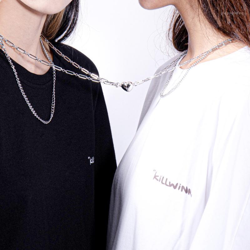 

Chains Magnet Heart Pendant Necklace Stainless Steel For Lovers Silver Color Never Change Valentine Gifts Jewelry