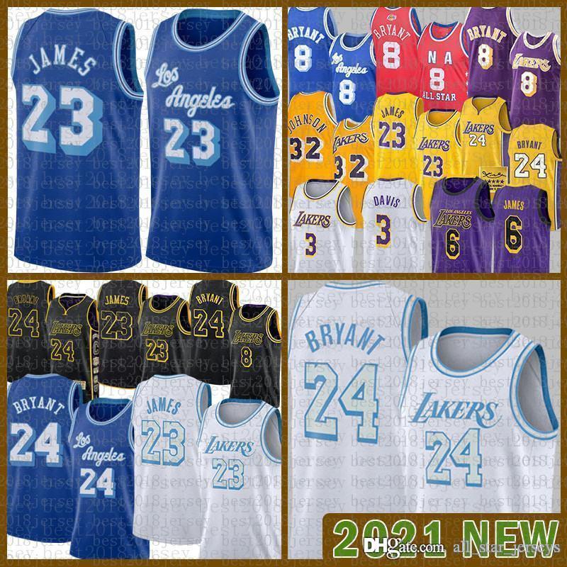

2021 New MENS Basketball Jersey Los Angeles Lakers Kobe 24 Bryant LeBron 23 James Mens Anthony 3 Davis Kyle 0 Kuzma Gold, Black;red