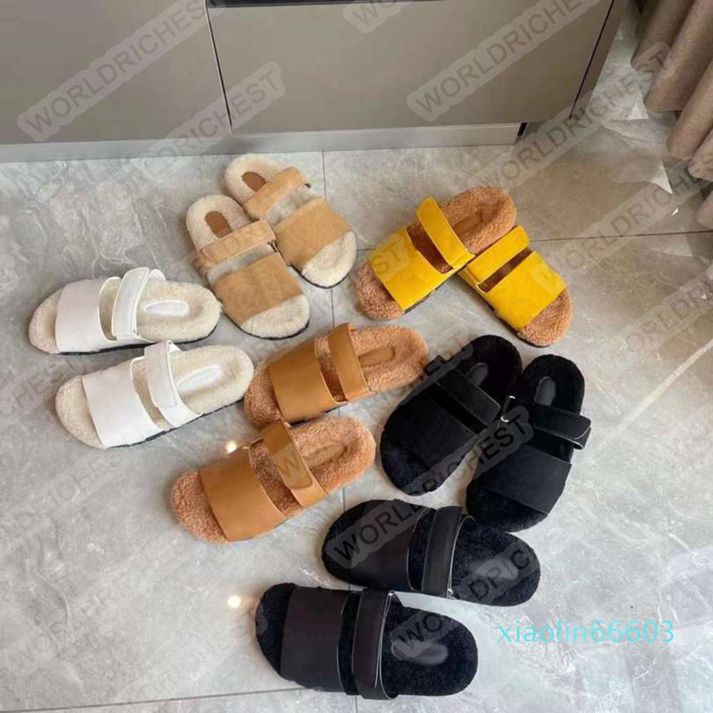 

Designer winter women's H slippers wool warm fur outdoor autumn ladies hollow sandals flat bottom, Make up the freight1
