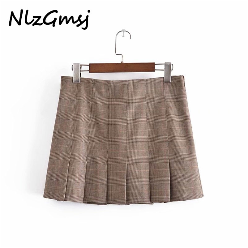 

Skirt Women High Waist Plaid Pleated Mini Side Zipper Office Lady Spring Arrival Short 03 210628, As picture
