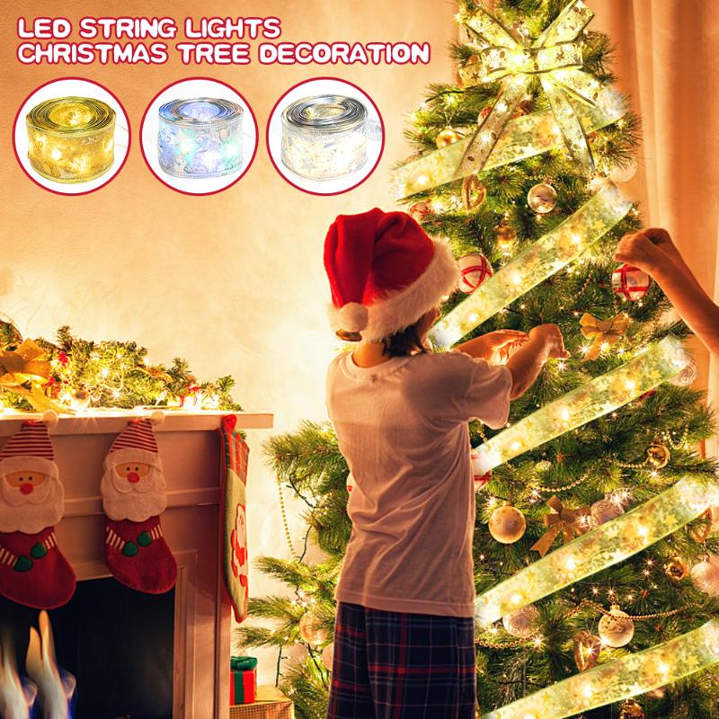 

Christmas Decorations 50 LED 5M Double Layer Fairy Lights Strings Ribbon Bows With Tree Ornaments Year Navidad Home Decor