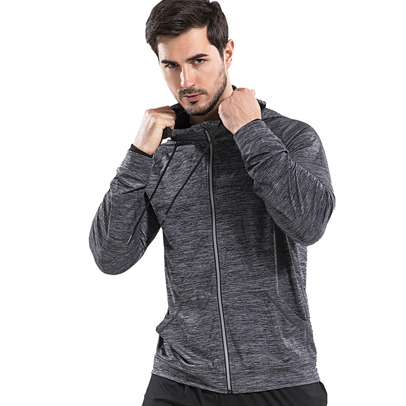 

2021 new outdoor sports shirt running fitns coat hooded long sve sports casual zipper shirt, Black;white