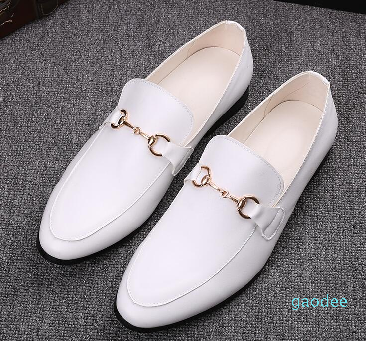 

New Fashion wedding dress shoes Men metal Horsebit leather shoes designer Male business Smoking Homecoming shoe 5 style size 6.8-10