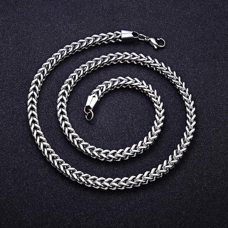 

Chains 4MM Stainless Steel Wheat Chain Fish Scales Necklace Hombres Men Women Cuban Link Basic Foxtail Box Hip Hop Fashion Free Shippin, Silver