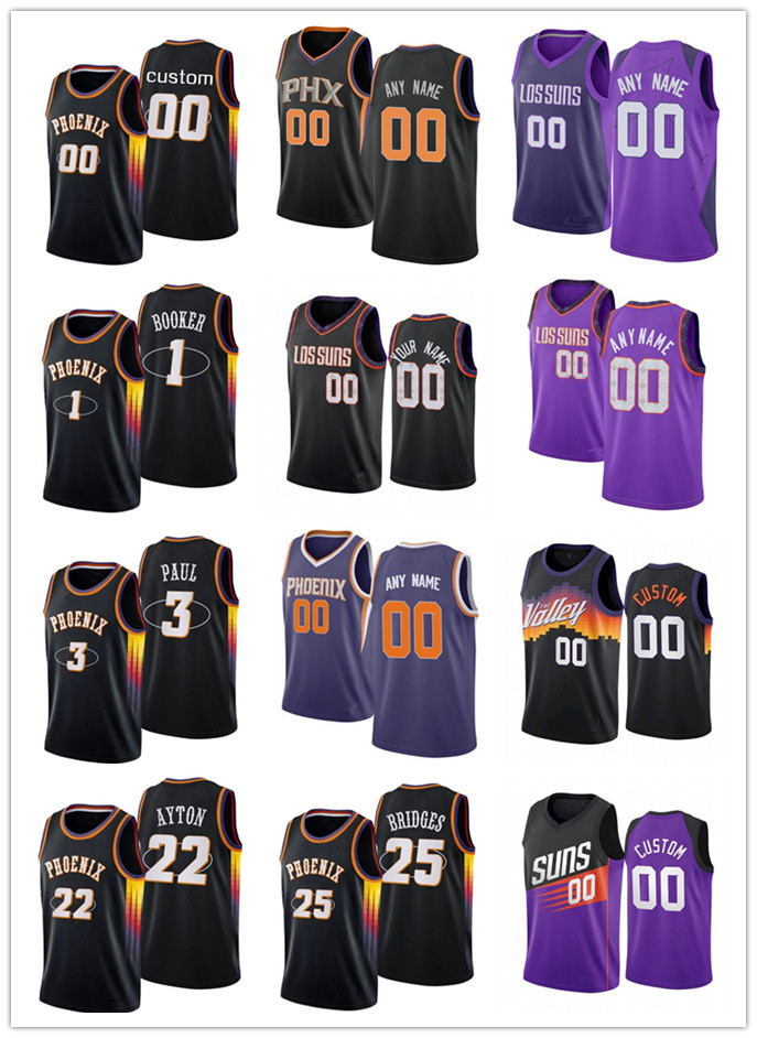 

75th Custom Men Women Youth PhoenixSunsDevin 1 Booker Chris 3 Paul Mikal 25 Bridges Deandre 22 Ayton Basketball Jerseys, Color