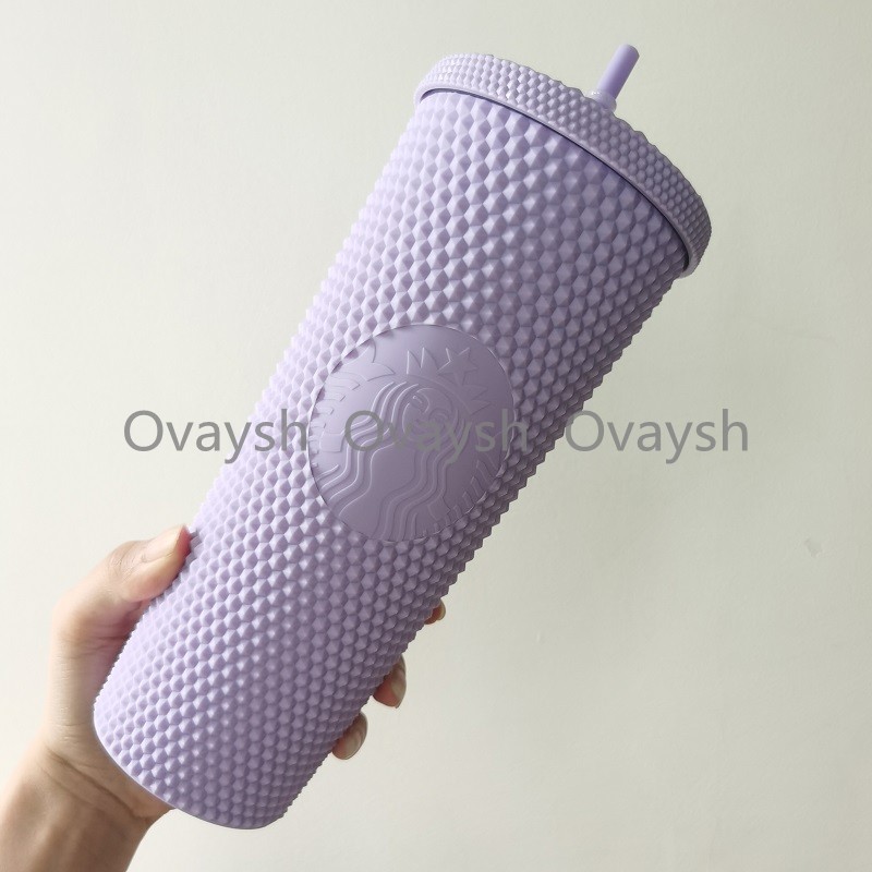 

2021 Starbucks Double Purple Durian Laser Straw Cup 710ML Tumblers Mermaid Plastic Cold Water Coffee Cups Gift Mug, Customize