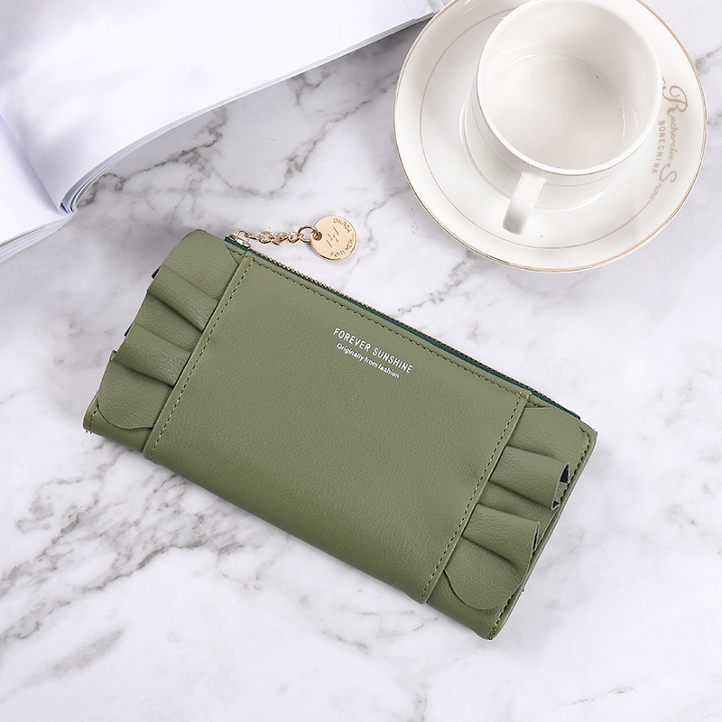 

Wholesale factory womens leathers wallets simple zipper fashion long wallet folding cute tassel women short purse sweet little fresh solid color leather clutch bag, Green-small