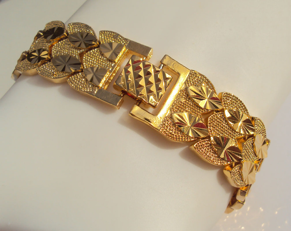 Eternal Classics Men's Bracelet Bangle Twin Wide Link 18K THAI BAHT YELLOW SOLID FINE G/F GOLD-image-669682482