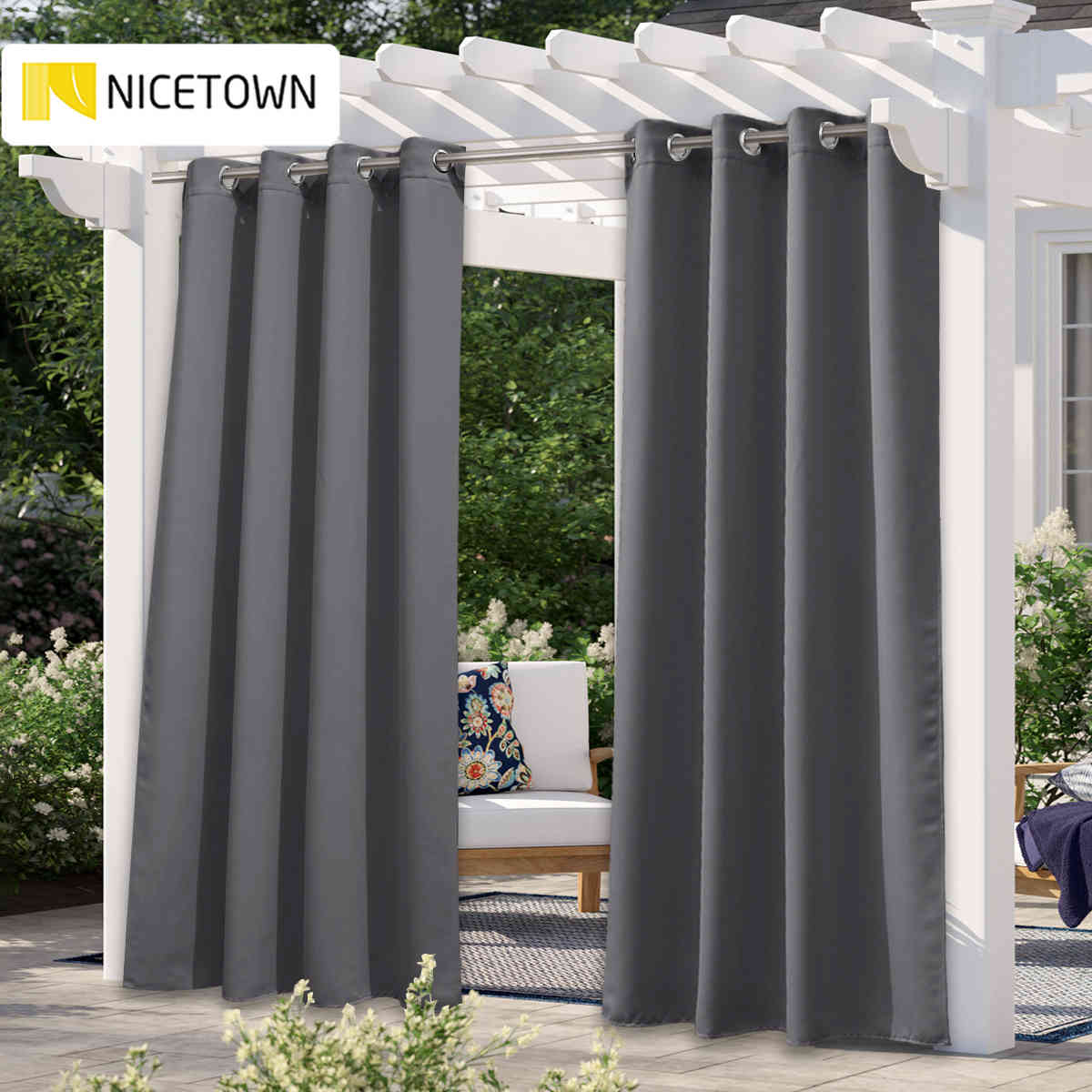 

NICETOWN 10 Colors Outdoor Curtain Drape Blackout Light Blocking Fade Resistant with Grommet Rust-Proof for Porch&Beach&Patio L0320
