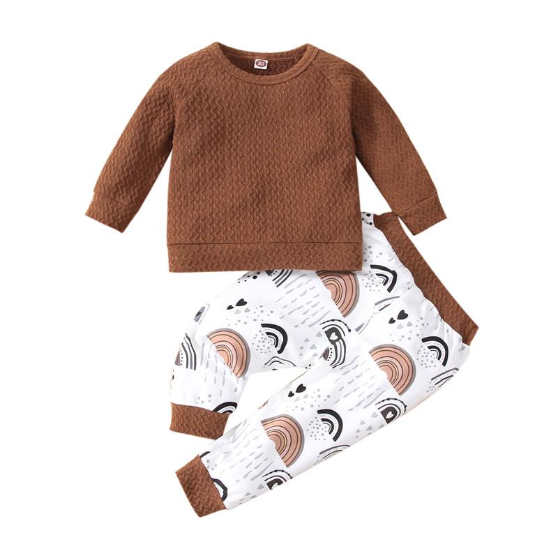 

Clothing Sets 0-24m Toddler Baby Boys Autumn Clothes Set Long Sleeve Solid Brown Tops Elastic Waist Rainbow Print Trousers Casual, White
