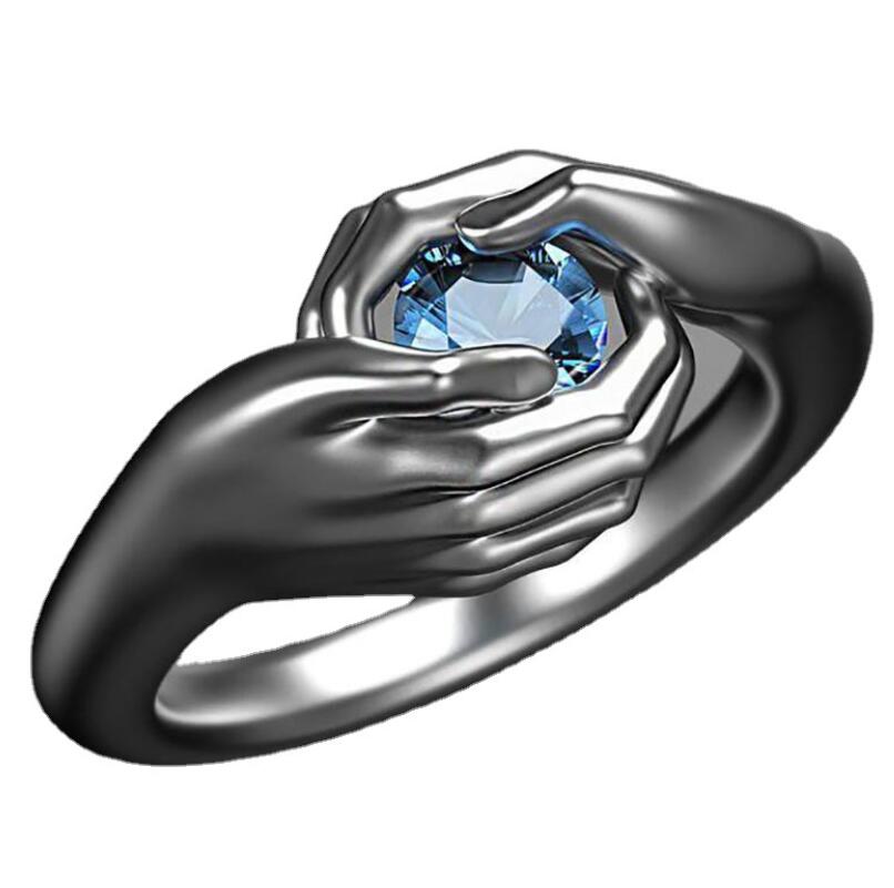 

Trendy Both Hands Embrace Ring for Women Simple Inlaid Blue Cubic Zirconia Women's Rings Weddings Anniversary Gift Jewelry