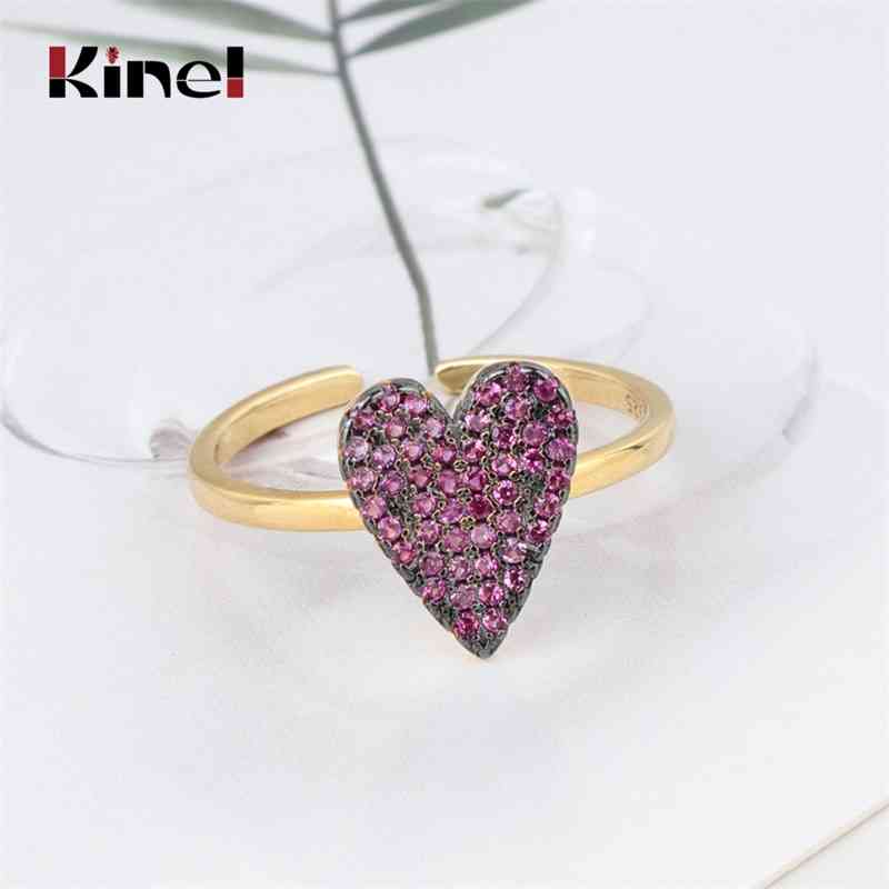 

Kinel 2019 Real Charm Heart Finger Rings For Women Fashion Jewelry Gift Drop