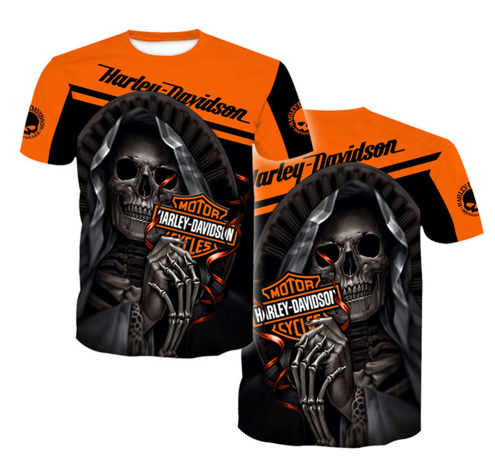 

t shirt summer men's Harley 3D digital printing round neck loose short sleeve, White;black