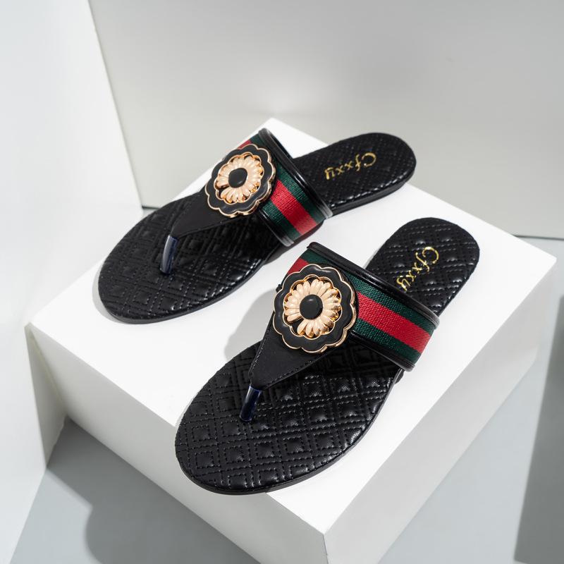 

Summer Brand Designer Flat Sandals Women Slippers Outdoor Casual Striped Flip Flops Shoes Ladies Beach Slides Size 37-42, Black