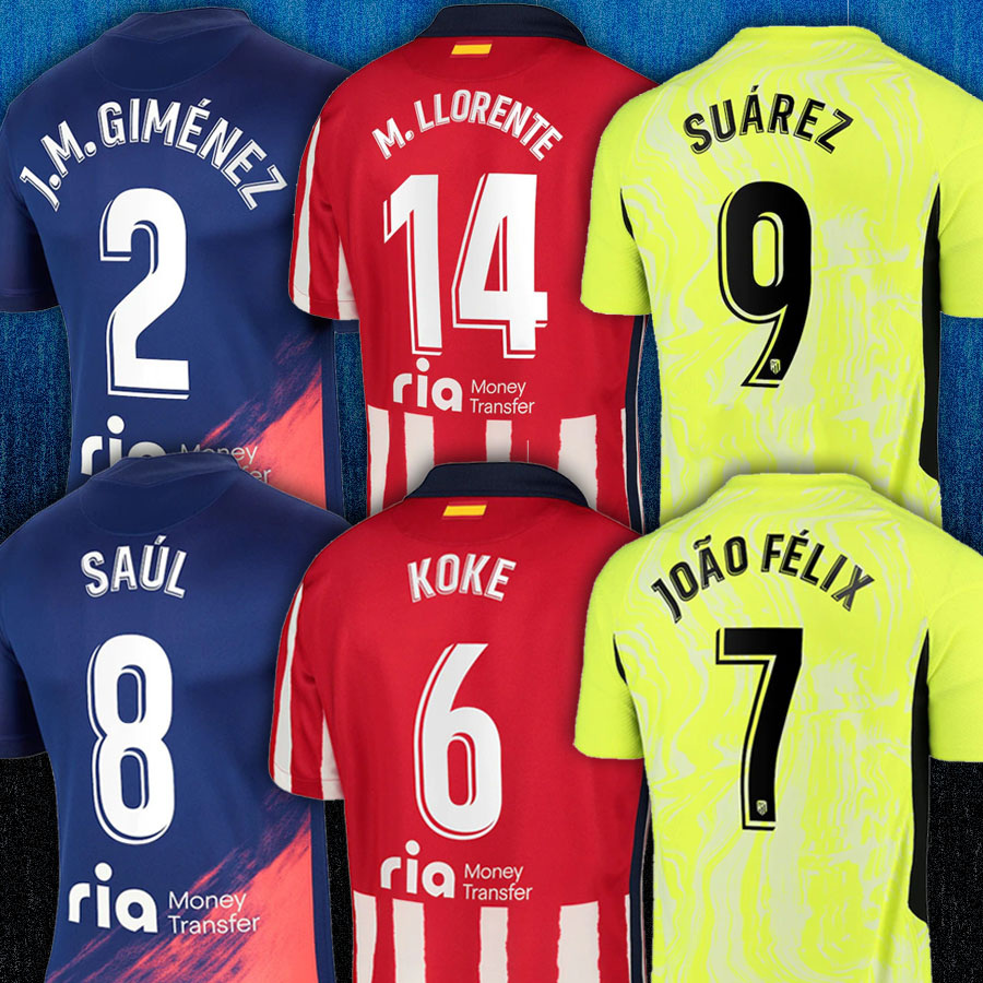 

Atletico soccer jerseys SUAREZ Madrid 21/22 GRIEZMANN JOAO FELIX 2021 2022 M LLORENTE KOKE JOÃO FÃLIX Jersey camiseta Mens kids kits full sets, Black;yellow