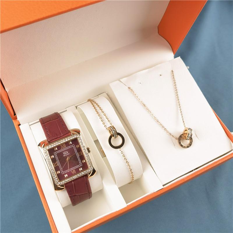 

Wristwatches WIILAA 2021 Brand Square Dial Women Watch Bracelet Set Casual Fashion For Leather Belt Quartz Girl Purple, Set without box