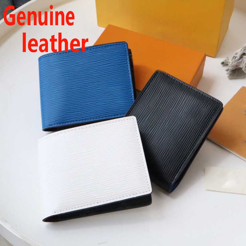 

Fashion designers mens wallet top quality genuine leather women purse water ripple Neutral money clip credit card holder with orange box M80770, Black