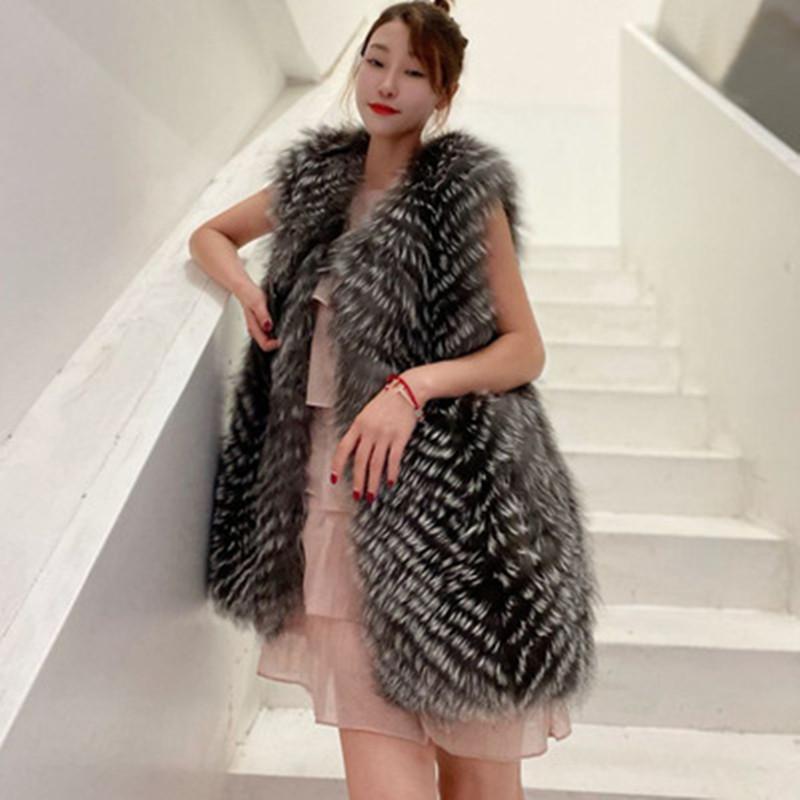 

Women's Fur & Faux Women Autumn And Winter Coat Imitation Mid-length Vest Sleeveless Plus Size 6XL 7XL 8XL 9XL Overcoat XF784, Black