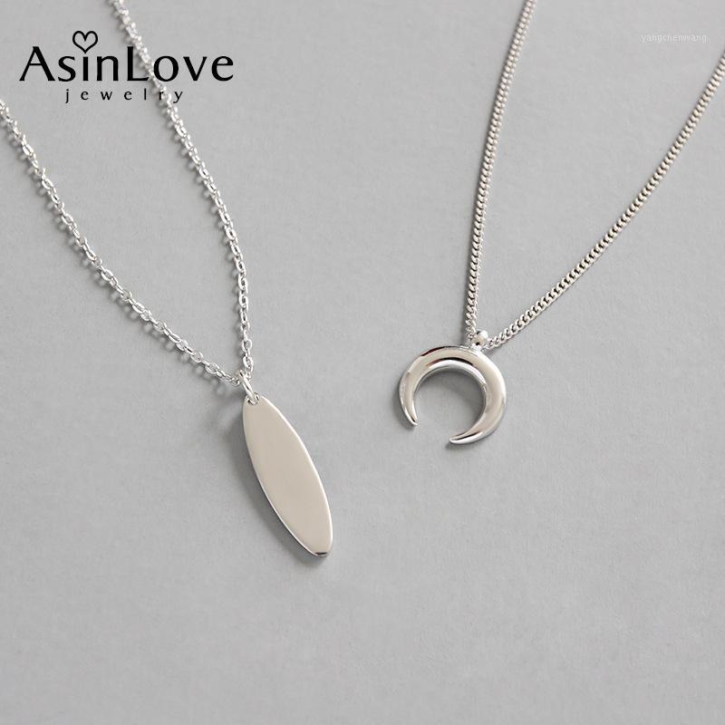 

AsinLove Real 925 Sterling Silver Combination Necklace Fashion Korean Long Strip Moon Pendant For Women Fine Jewelry Chains