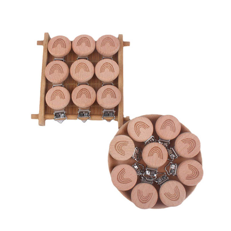 

Baby Pacifiers Pacifier Clip Infant Feeding Newborn Accessories Cartoon Rainbow Diy Chain Natural Wooden B8892