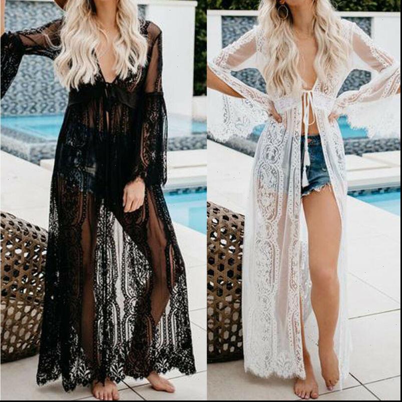 

women dress women`s beach bikini up long lace dresses summer crochet maxi swimwear outwear kaftan, Black;gray