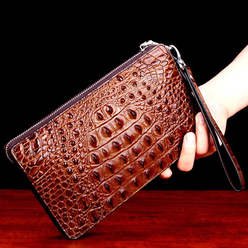 

Wallets Crocodile Genuine Leather Handbag Men Luxury Fashion Business Large Capacity Hand Take Wallet Designer Soft Wrist Zipper Purse, Black