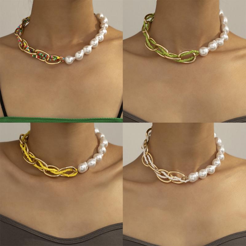

Chains Ingemark Unique Asymmetry Baroque Pearl Choker Necklace Fashion Statement Seed Bead Twisted Clavicle Chain Neck Women Jewelry