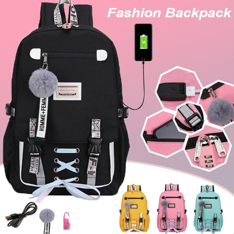 

Fashion Large School Bags For Teenage Girls Usb With Lock Anti Theft Backpack Women Book Bag Youth Leisure C