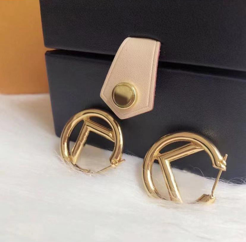 

NEW Fashion gold Hoop & Huggie earrings aretes for lady Women Party wedding lovers gift engagement jewelry for Bride with box NRJ
