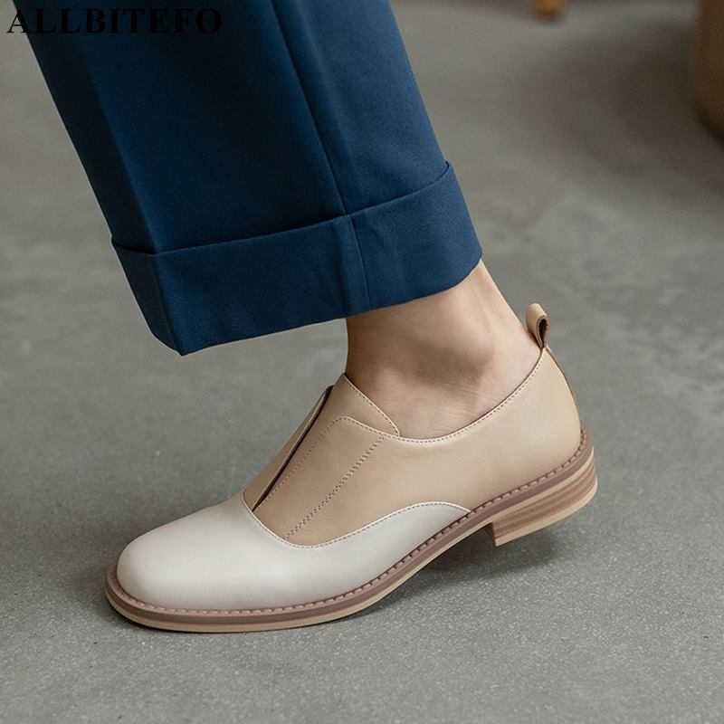 

ALLBITEFO Fashion casual genuine leather low-heeled comfortable women shoes thick heels office ladies shoes women heels shoes 210611, As picture
