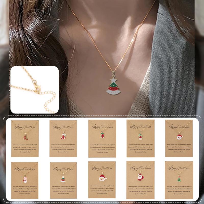 

Christmas Decorations 2022 Xmas Gifts Santa Claus Tree Pendant Necklace Wish Card For Family Snowman Sock Bell Decoration Choker Jewelry