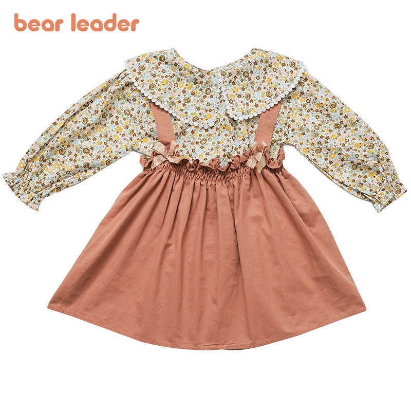 

Bear Leader Baby Girls Spring Clothes Sets Autumn Kids Causal Floral Shirts And Suspender Skirt Outfit 2Pcs Children Clothes 210708, Ah3819beige